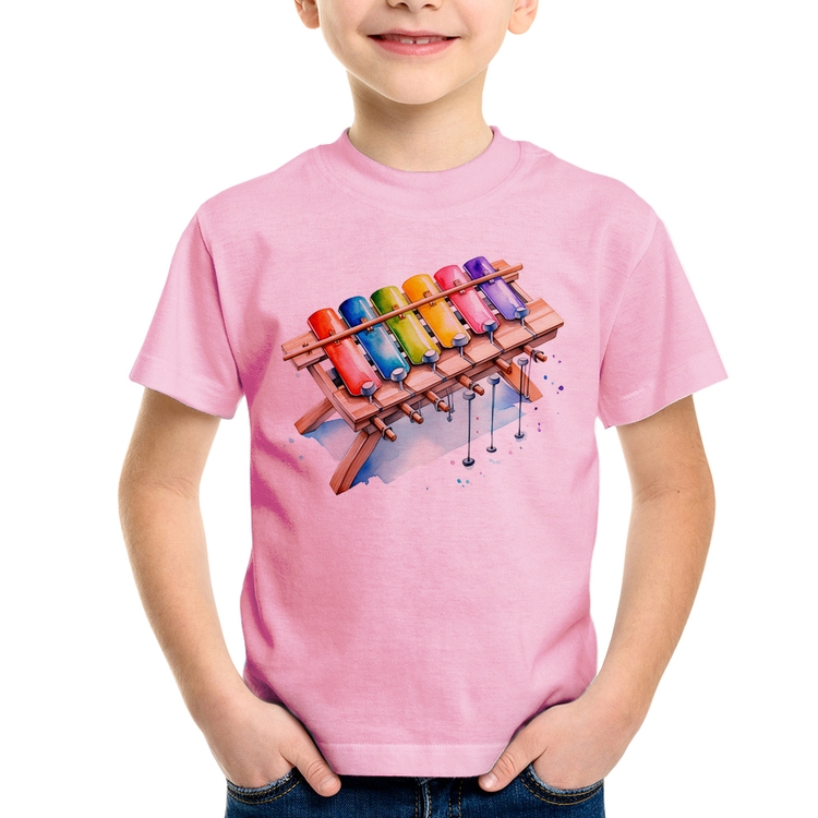 Camiseta Infantil Xilofone - Rosa Bebê