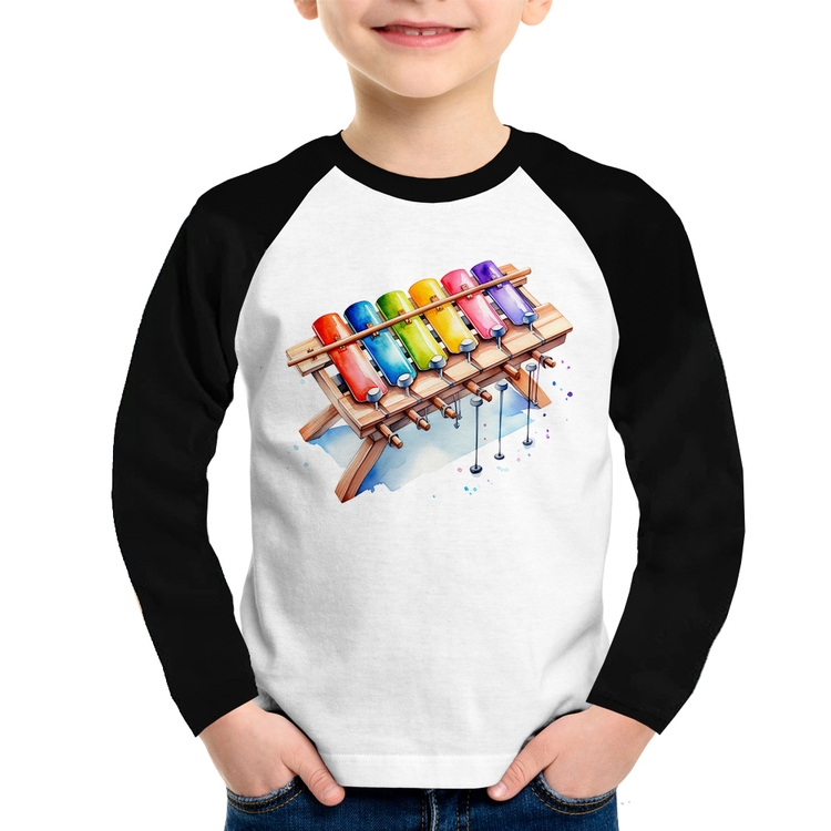 Camiseta Raglan Infantil Xilofone Manga Longa