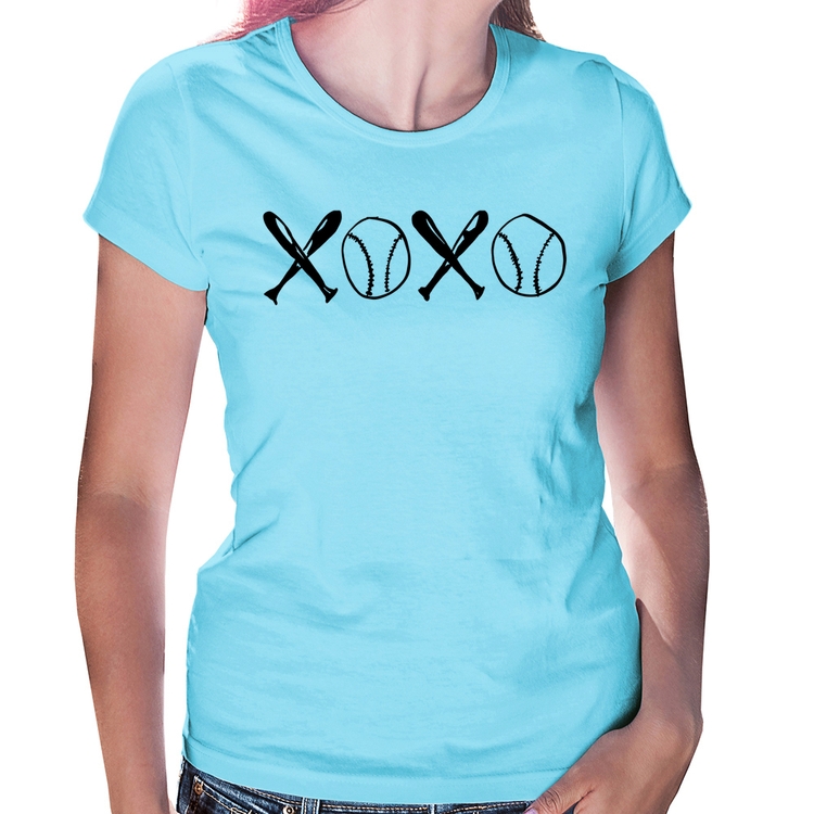 Baby Look Xoxo Baseball - Azul Bebê