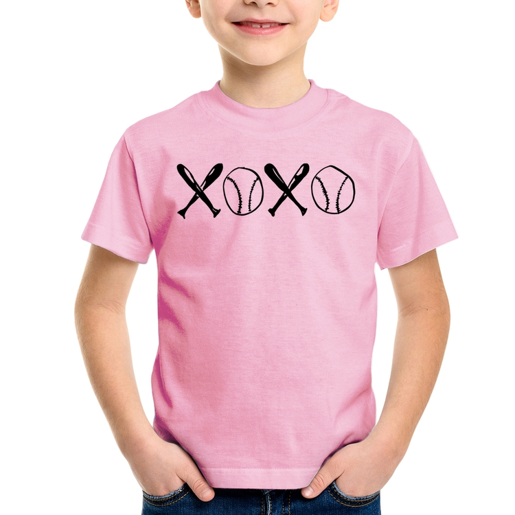 Camiseta Infantil Xoxo Baseball - Rosa Bebê