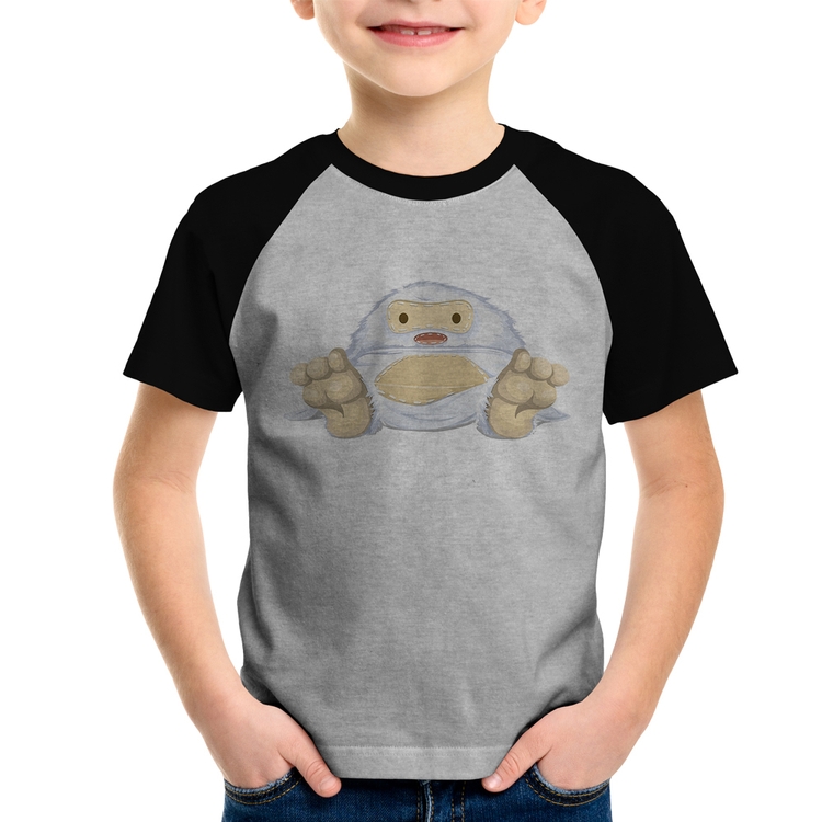 Camiseta Raglan Infantil Yeti O Abominável Homem das Neves  - Cinza/Preto
