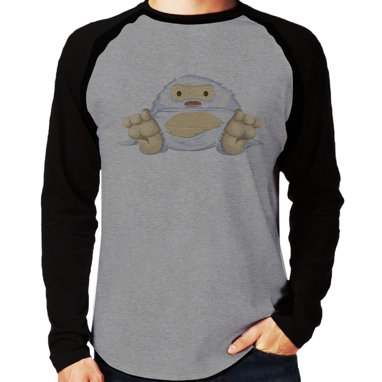 Camiseta Raglan Yeti O Abominável Homem das Neves  Manga Longa - Cinza/Preto