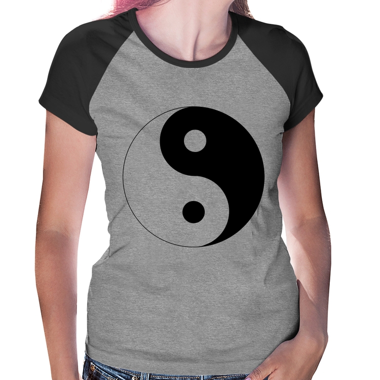 Baby Look Raglan Yin-Yang - Cinza/Preto