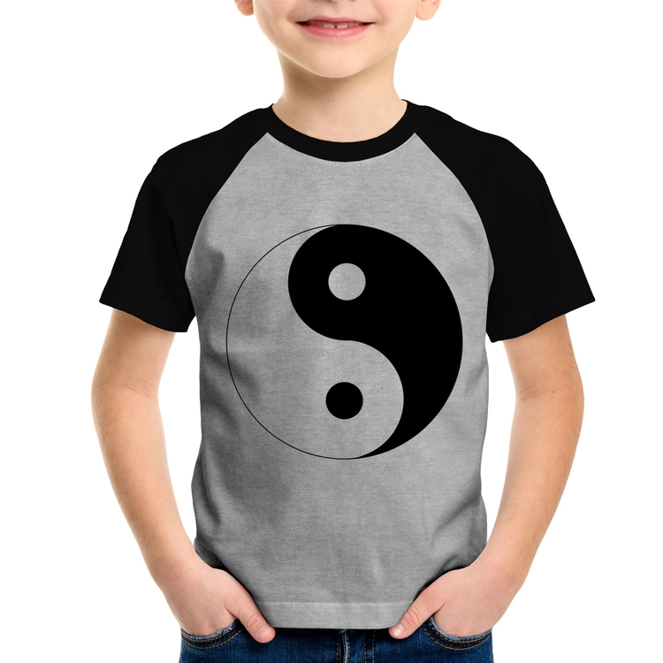 Camiseta Raglan Infantil Yin-Yang - Cinza/Preto