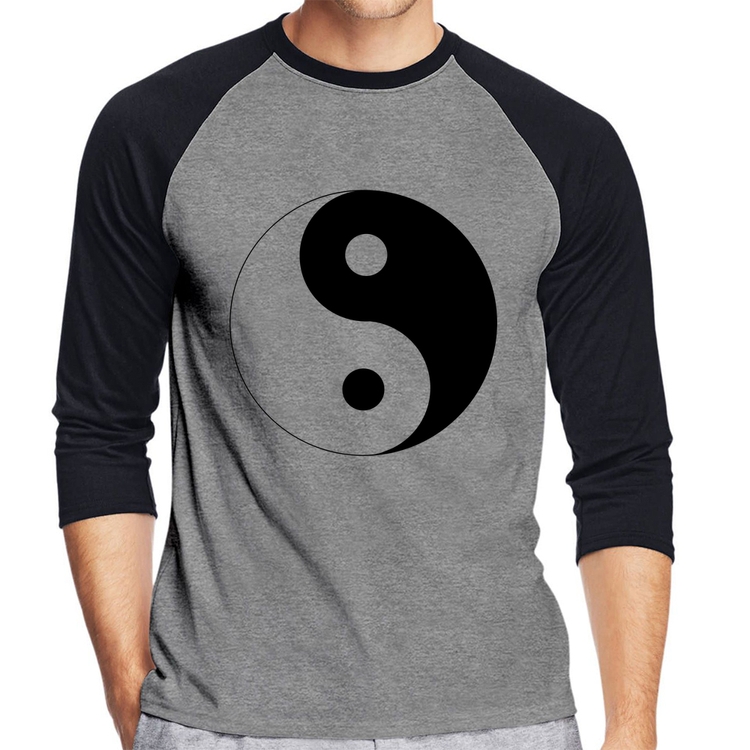 Camiseta Raglan Yin-Yang Manga 3/4 - Cinza/Preto