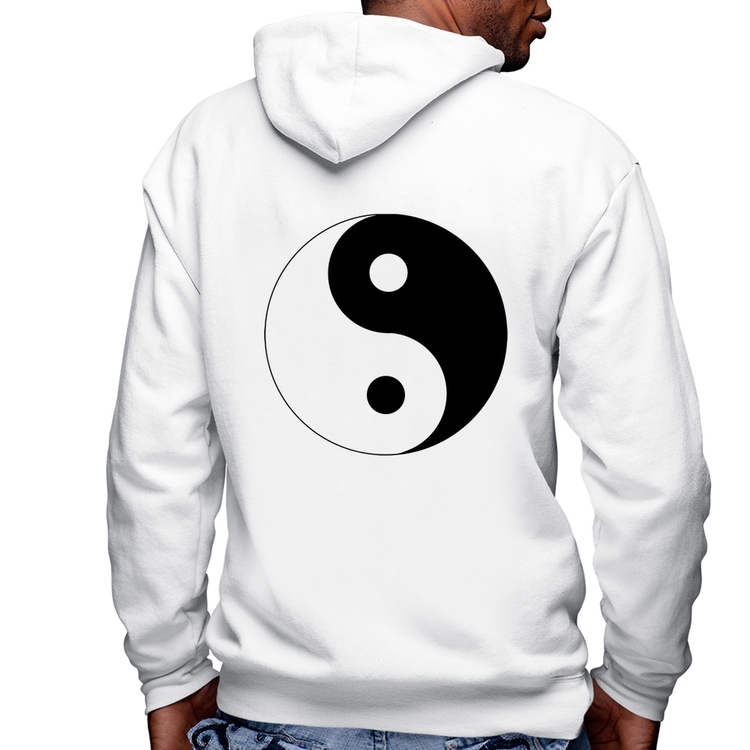 Blusa Moletom Yin-Yang Masculina com Capuz e Zíper - Branca