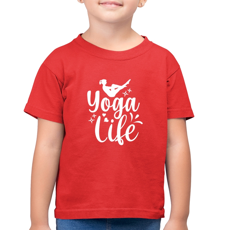 Camiseta Algodão Infantil Yoga Life - Vermelha