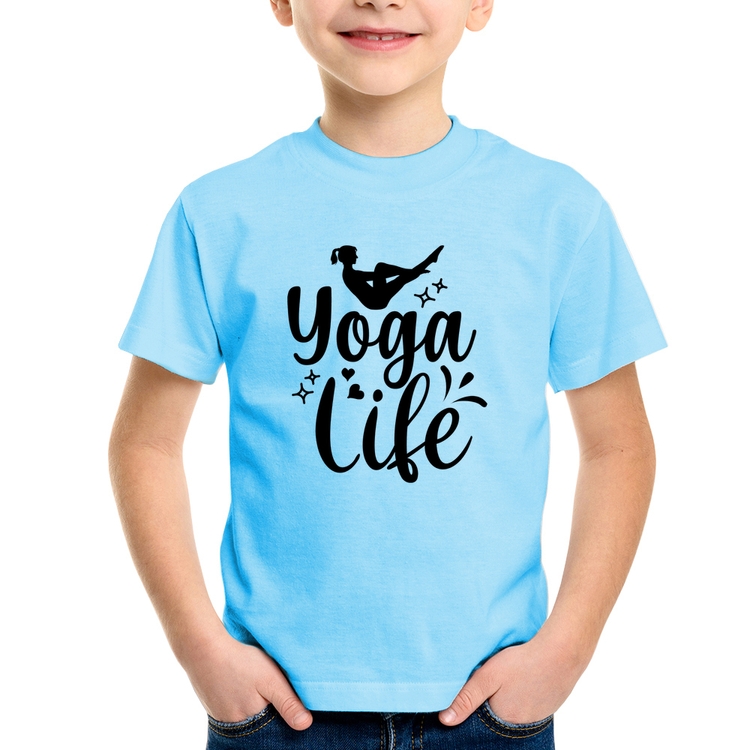 Camiseta Infantil Yoga Life - Azul Bebê