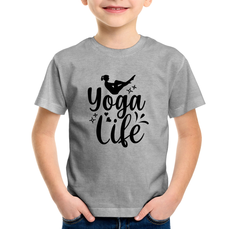 Camiseta Infantil Yoga Life - Cinza