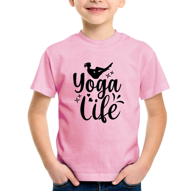 Camiseta Infantil Yoga Life - Rosa Bebê