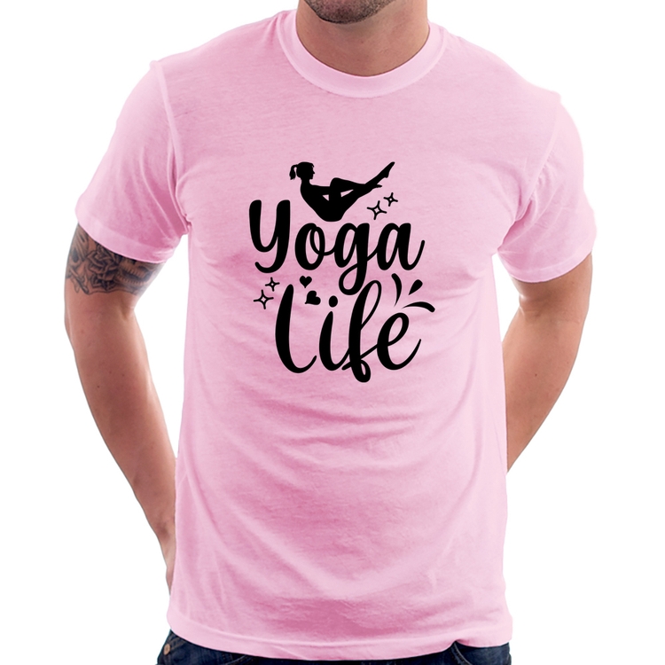Camiseta Yoga Life - Rosa Bebê