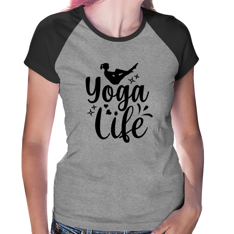 Baby Look Raglan Yoga Life - Cinza/Preto