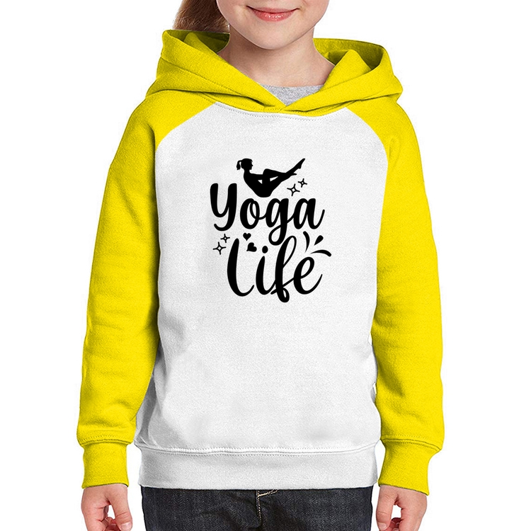 Moletom Infantil Yoga Life - Branco/Amarelo