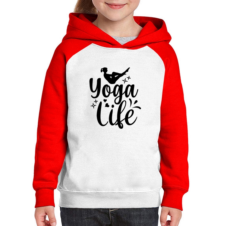 Moletom Infantil Yoga Life - Branco/Vermelho