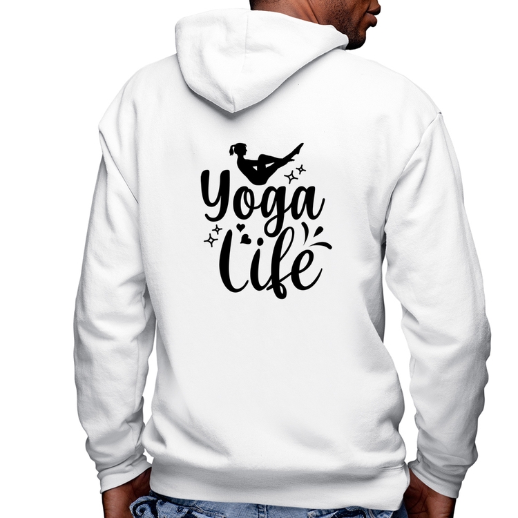 Blusa Moletom Yoga Life Masculina com Capuz e Zíper - Branca