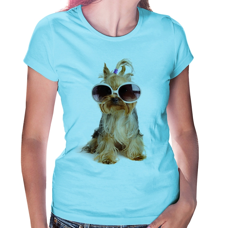 Baby Look Yorkshire de Óculos - Azul Bebê