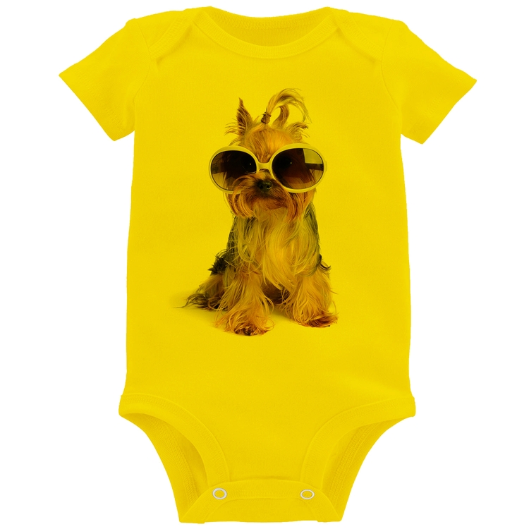 Body Bebê Yorkshire de Óculos - Amarelo