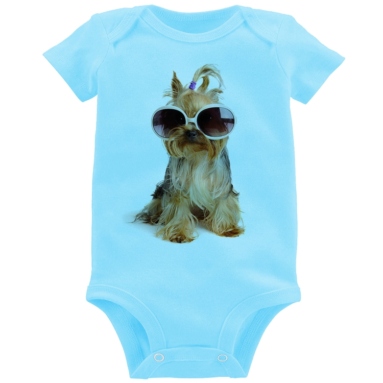Body Bebê Yorkshire de Óculos - Azul Bebê