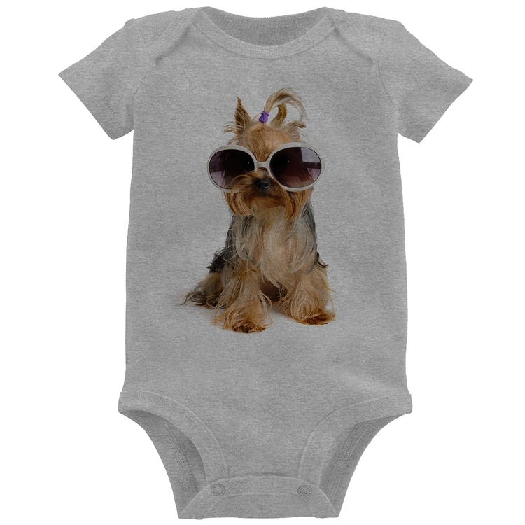Body Bebê Yorkshire de Óculos - Cinza