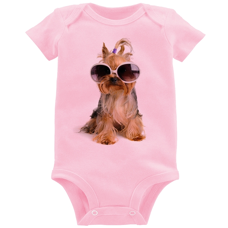 Body Bebê Yorkshire de Óculos - Rosa Bebê