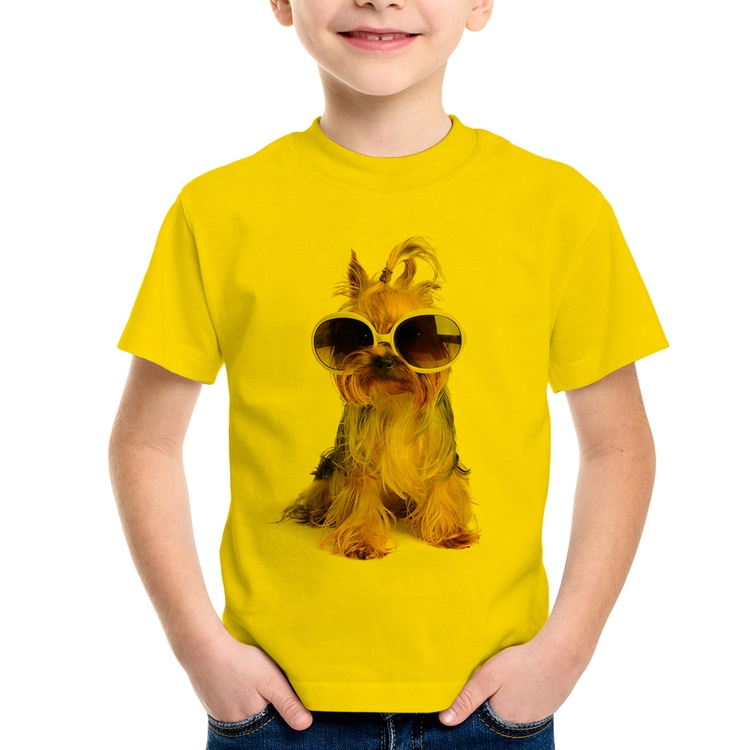 Camiseta Infantil Yorkshire de Óculos - Amarela
