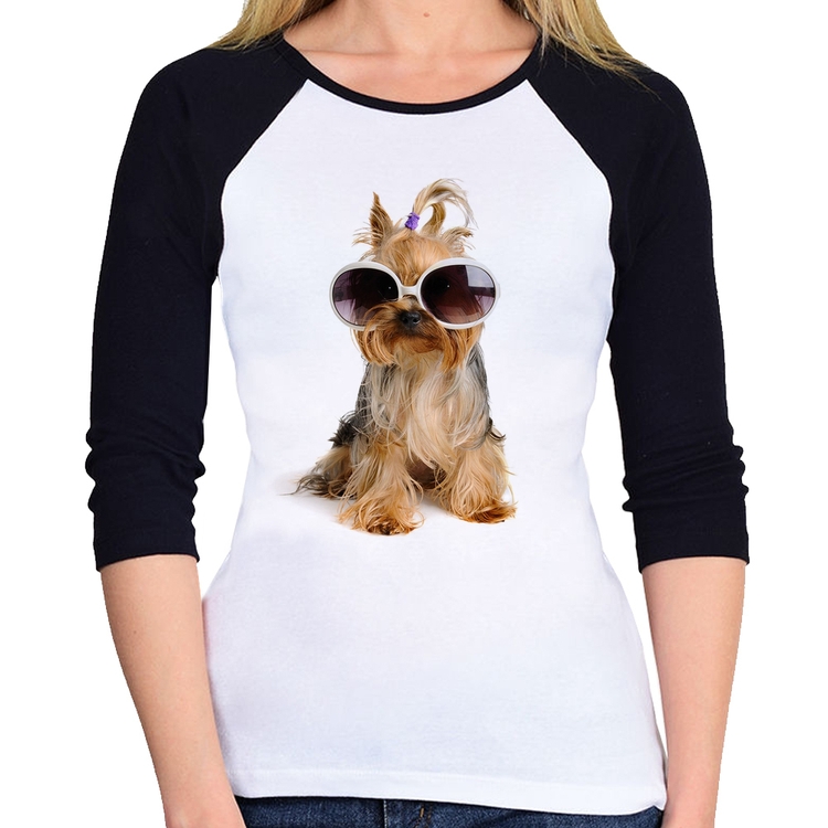 Baby Look Raglan Yorkshire de Óculos Manga 3/4