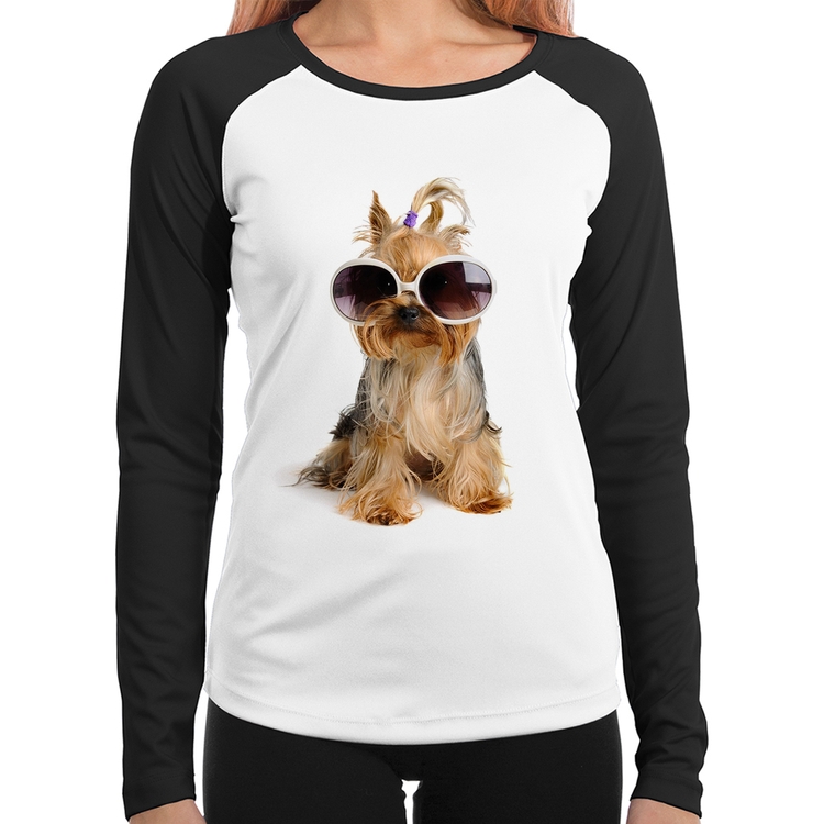 Baby Look Raglan Yorkshire de Óculos Manga Longa