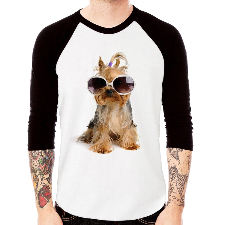 Camiseta Raglan Yorkshire de Óculos Manga 3/4