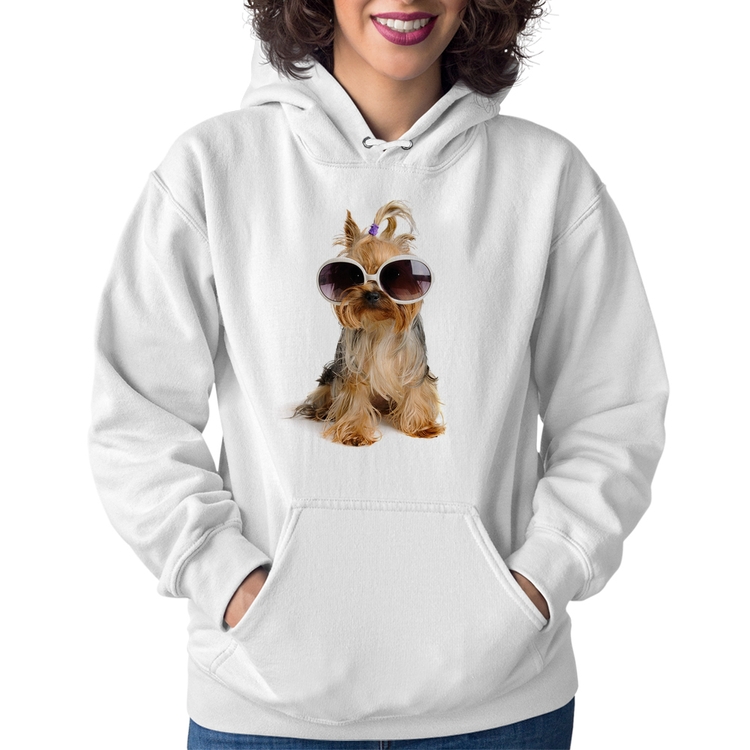 Moletom Feminino Yorkshire de Óculos - Branco