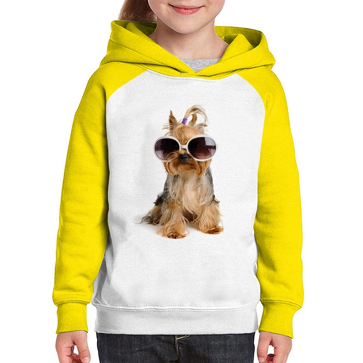 Moletom Infantil Yorkshire de Óculos - Branco/Amarelo