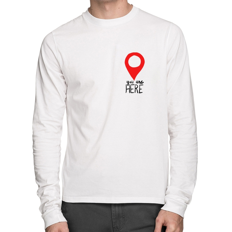 Camiseta Algodão You Are Here Manga Longa - Branca