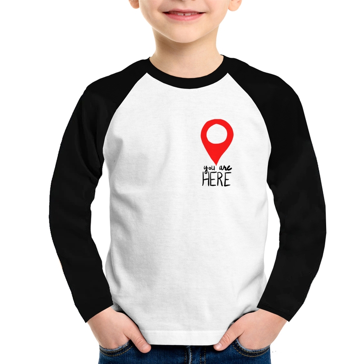 Camiseta Raglan Infantil You Are Here Manga Longa