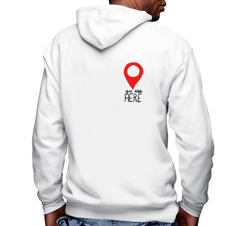 Blusa Moletom You Are Here Masculina com Capuz e Zíper - Branca