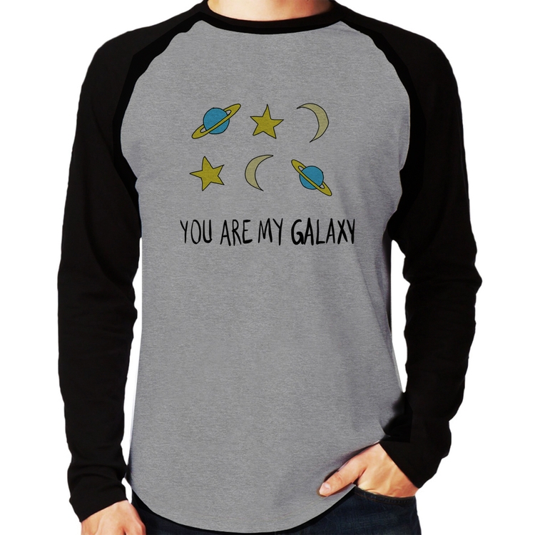 Camiseta Raglan You Are My Galaxy Manga Longa - Cinza/Preto