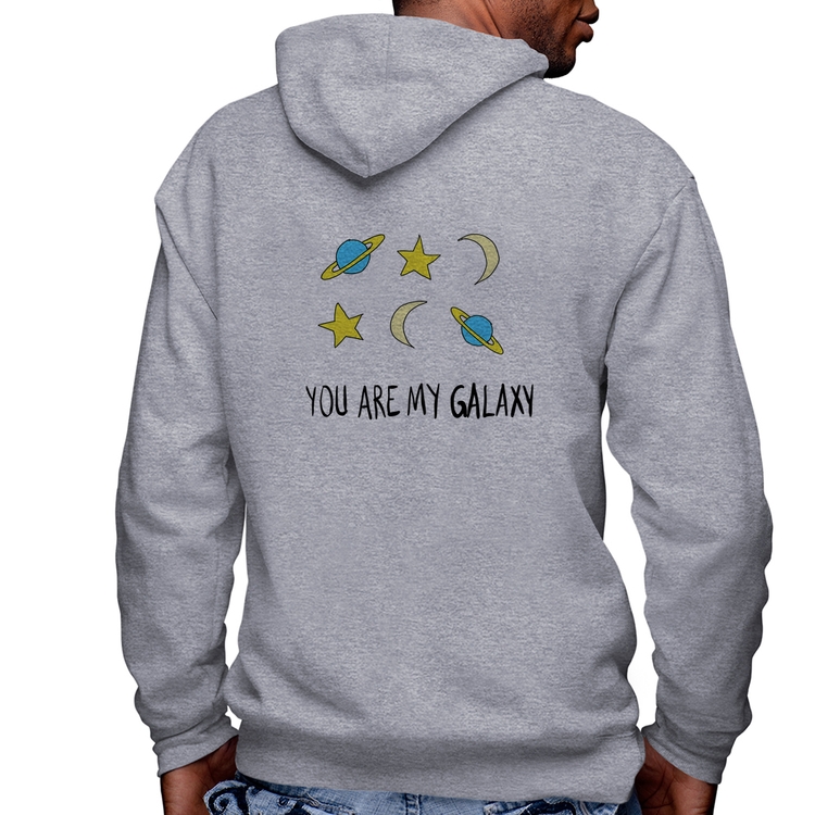 Blusa Moletom You Are My Galaxy Masculina com Capuz e Zíper - Mescla