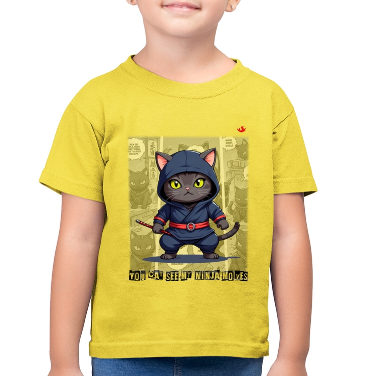 Camiseta Algodão Infantil You cat see my ninja moves - Amarelo Canário