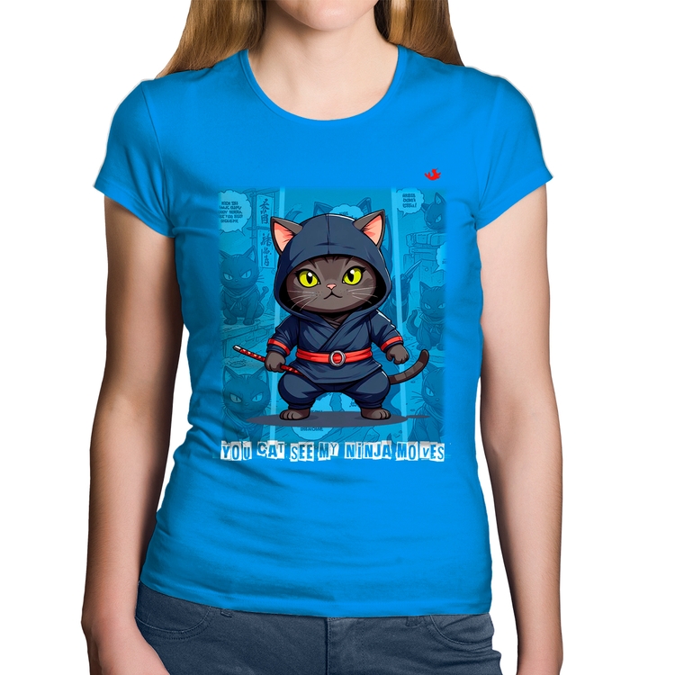 Baby Look Algodão You cat see my ninja moves - Azul