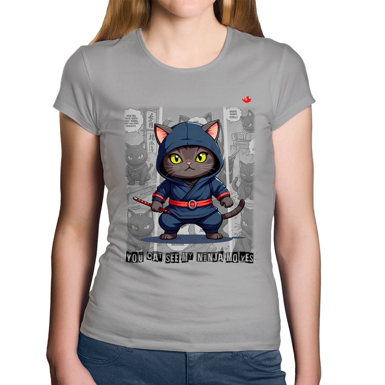Baby Look Algodão You cat see my ninja moves - Cinza
