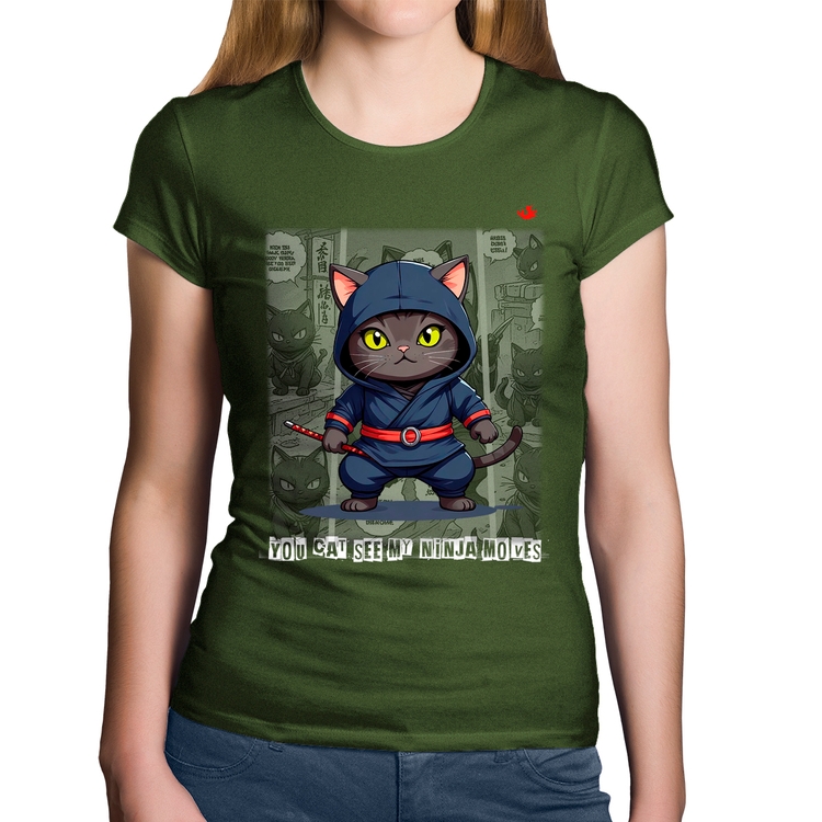 Baby Look Algodão You cat see my ninja moves - Musgo