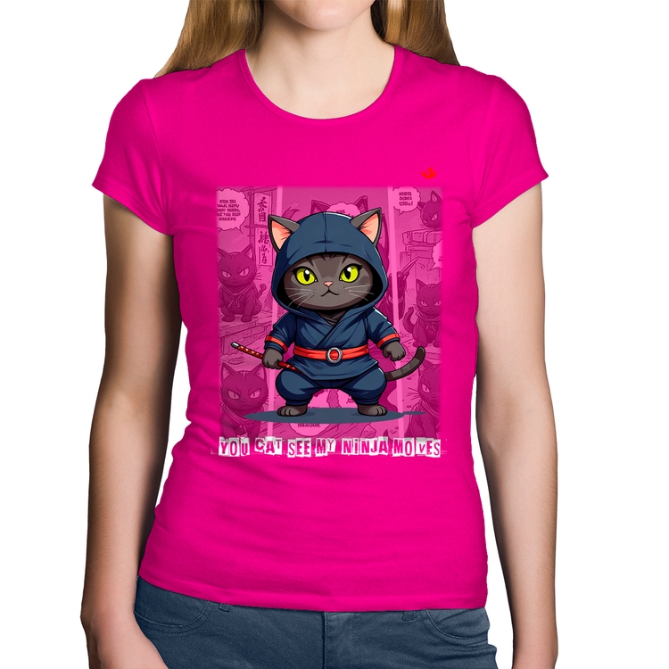 Baby Look Algodão You cat see my ninja moves - Rosa