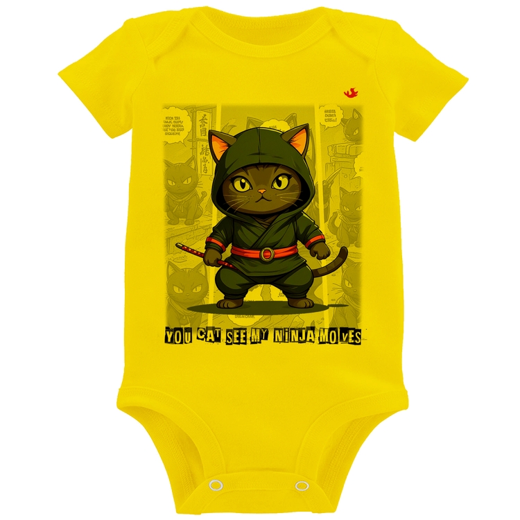 Body Bebê You cat see my ninja moves - Amarelo