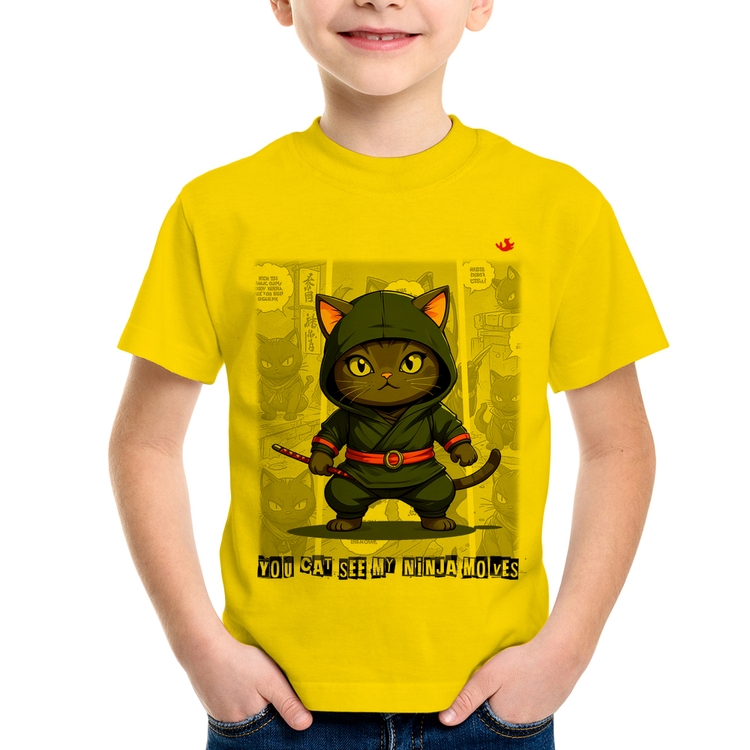 Camiseta Infantil You cat see my ninja moves - Amarela