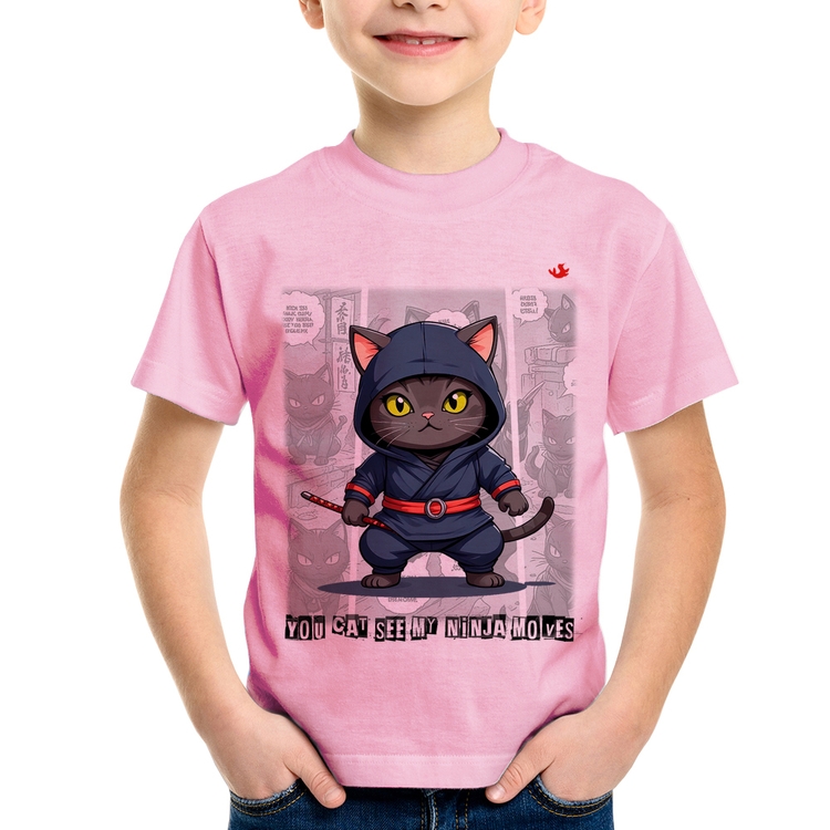 Camiseta Infantil You cat see my ninja moves - Rosa Bebê