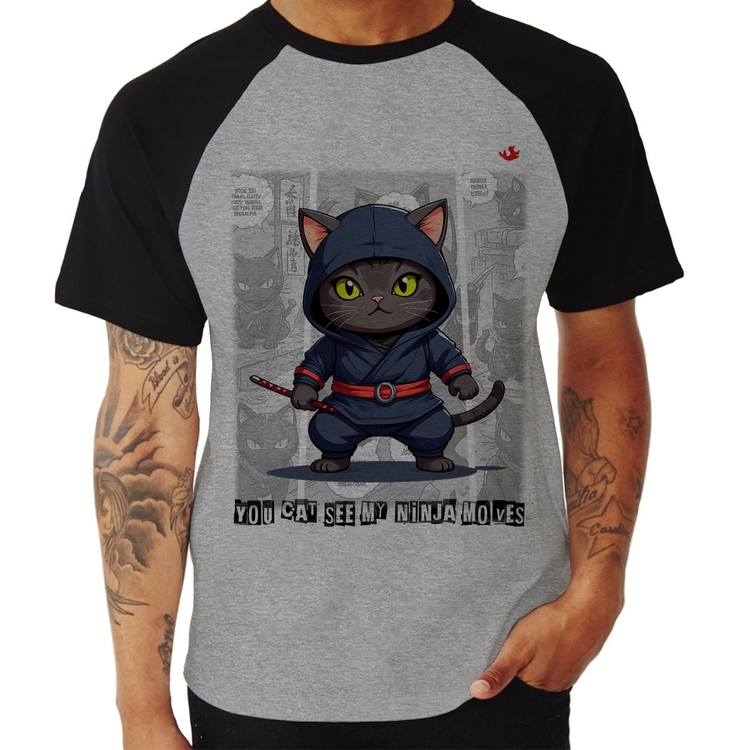 Camiseta Raglan You cat see my ninja moves - Cinza/Preto