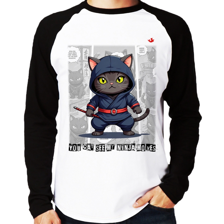 Camiseta Raglan You cat see my ninja moves Manga Longa