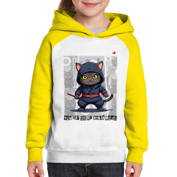 Moletom Infantil You cat see my ninja moves - Branco/Amarelo