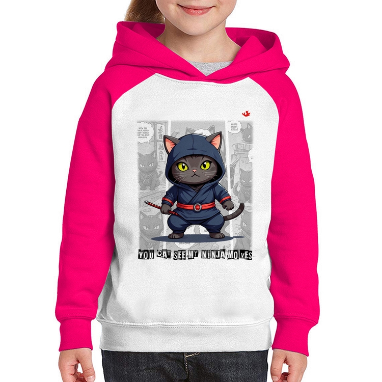 Moletom Infantil You cat see my ninja moves - Branco/Rosa