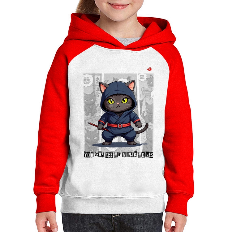 Moletom Infantil You cat see my ninja moves - Branco/Vermelho