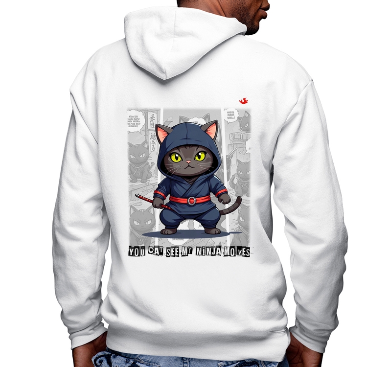 Blusa Moletom You cat see my ninja moves Masculina com Capuz e Zíper - Branca