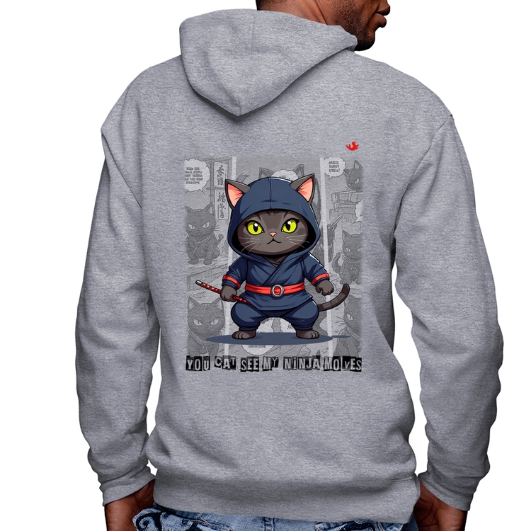 Blusa Moletom You cat see my ninja moves Masculina com Capuz e Zíper - Mescla